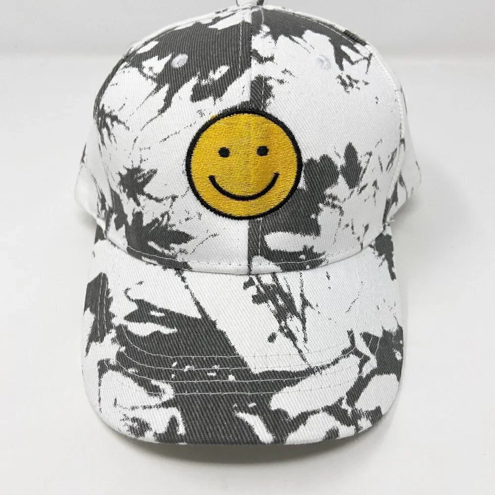 Smiley Face White Gray Tie Dye Ball Cap Hat